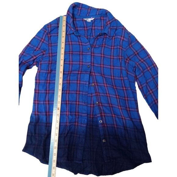 Volcom Womens Ombre Blue/Red Button Down Flannel Shirt Size Medium - Picture 6 of 9